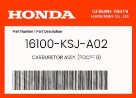 16100-ksj-a02 Honda Genuine Carburetor Assy. Pdcpf B -