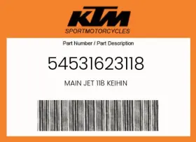 54531623118 Ktm Genuine Main Jet 118 Keihin -