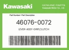 Kawasaki Genuine Lever-assy-grip,clutch 46076-0072 New. Price: $53.36.